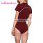 China Factory Wine Red Bodysuit High Elasticity Vintage Romper Cotton Womens Clothing Jumpsuits