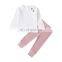 Baby Spring Autumn Clothing Infant Baby Solid Color Tops shirt Long Pants 2Pcs clothes Set Ribbed striped Tracksuit Outfit