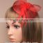 Wholesale Alibaba Red Sinamay Base Bridal Fascinator Hat With Feather