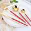 High Quality Red and Gold Brushed Golden Colored Matte Plated Wedding 304 Stainless Steel Cutlery Flatware Set for Hotels