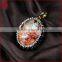 Oval natural phantom quartz with zircon pendant bead, rock phantom quartz crystal tumbled stone, rock crystal jewelry