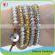 Fashion Pink Stone Mix Stainless Steel Bead Wrap Leather Bracelet