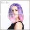 100% heat resistant wig purple ombre wig fashion gradual colors short bob wig