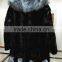 Mink fur coat with silver fox collar for women winter