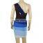 Elastic Knitted HL Blue Gradient One Shoulder Bandage Dress Sexy Club Dress Women Dress HL