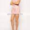 2016 hot selling wholesale one piece women pink playsuit with floral sheer layer