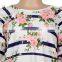 Girl Stripe Floral Summer Futter Sleeve Tunic Tshirts with Custom Logo Kids Urban Wear Wholesale