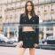 Fashion Women's Clothing Crop Button 2 Piece Suit Skirts Set