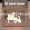 Customized 3d illusion lamp with wood frame acrylic photo picture frame led night lamp