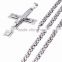 Hollowmas Gift Titanium Steel Silver Catholic Faith God Jesus Cross Pendant Chain Necklaces For Resurrection