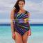 Wholesale 2016 Summer Fashion Woman Swimwear Women Rainbow Multi Color Stripe Printing Square Neck Sexy One Piece Swimsuit