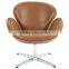 Aluminum Swivel base hotel lounge leather swan chair