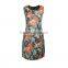 China supplier Women Woven Garment Factory ladies' sleeveless slim fit flora printed round-necked designer one piece party dress
