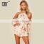 Floral Print Feminine Playsuits Allover Halter Drawstring Rompers