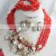 Free Shipping!!! red coral and shell flower jewelry set with necklace earrings and bracelet