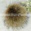 Fluffy hand made real raccoon fur ball pompom keychain bag charm