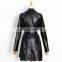 TWOTWINSTYLE Dress women Lapel Long Sleeve Lace Up Ruched Black Patchwork Bowknot Leather