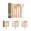 Wooden Teak Wood Flatware Cutlery Set Bamboo Wooden Flatware Straw Dinnerware Set With Cloth Bag Knives Fork Spoon Dishes Travel