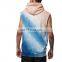 Men's Sleeveless Hoodies Custom Cotton Drawstring Blue Tie Dye Sleeveless Pullover Hoodie