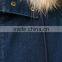 OEM oversize dark blue mens denim parka winter long fur coat with hood