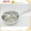 simple design stainless steel deep frying pan with glass lid and lines decor on body