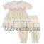 Cute cream flower smocked pajamas for little girls