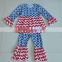 Wholesale baby girls clothes 4th of July clothing sets chevron long sleeve cotton boutique outfits