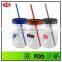 Kids Single wall plastic round shape mason jar with candy straw and solid lid