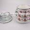 3Pcs Decal Printing Pink Rose Enamel Casserole Set Flowers