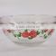 Pink Rose Decal Printing 5Pcs Glass Salad Bowl Set With Color Coded Lid