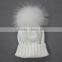 Myfur Elegant White Raccoon Fur Pom Poms Attached Wool Knitting Beanie Hat Wholesale