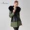 Black new fashion leather fur coat women winter parka