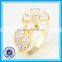 2015 new style plated gold rhinestone leaf shaped diamond ring
