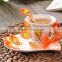 Porcelain Enamel Peacock Embossed Tea Coffee Mug Cup Set with 1pc Coffee Cup, 1pc Saucer, 1pc Spoon