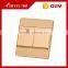 BIHU golden color PC panel wireless light 2 gang 2 way switch for home use