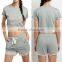 Women's Cheap Fashion Casual American Style Clothing Mesh Trim 2 Piece Set Crop Tops + Pocket Shorts Outfit Suit