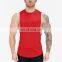 Body building wear deep cut sleeve less Tank top for men Red cotton spandex jersey gym stringer