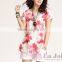Latest Summer Fashion Ladies Flower Printed Chiffon Short Sleeves T-shirt 108