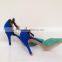 New Arrival Suede Velvet Green and Blue Collage High Heel Pumps Ankle Strap Ladies Shoes