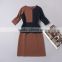 High-end 2014 best sale branded knitted european style fashion 3/4 sleeve contrast color trendy urban lady dresses W18102