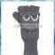 100% acrylic grey knitted half finger gloves with monkey eyes cover
