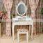 Wooden 4-Drawer Vanity Table in White W/ Stool and Cheval Mirror