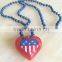 Best promotion flashing gift Independence day party plastic heart pedant america flag led light beaded necklace