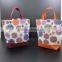 Flora print jute shopping bag with bottom one color fabric jute