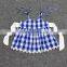 Lace Trims Summer Clothes With Bowknot Red Gingham Cotton Outfits Children Outfit