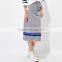 Female money navy blue printed knitted waistband draw string dress