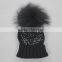 Myfur Latest Design Beige Color Turn Up Beanie with Stone Decoration Real Raccoon Fur Pom Pom