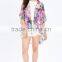 Open Front Lush Botanical Prints Kimono Women With Extended Back Hem