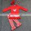 2016 Valentine's day heart outfits grils party clothes toddler baby pant heart red top stripes pant girls with accessories
