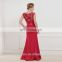 KF2306 Hot red round neckline lace applique side slit long length train Classical prom dress